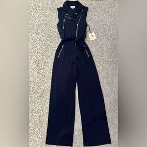 NWT Calvin Klein Indigo Stretchy Jumpsuit with Gold Accents Size 2